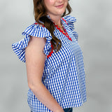 Teenage Dream Gingham V-neck Top, Blue