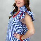 Teenage Dream Gingham V-neck Top, Blue