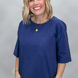 The Little Things Boxy Half Sleeve Top, Navy