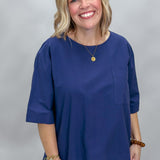 The Little Things Boxy Half Sleeve Top, Navy