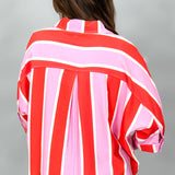 Tonight, Together Button Up Dolman Collared Top, Pink/Red