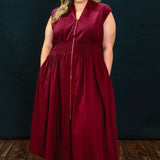 Too Sweet V-Neck Front Zipper Midi Dress, Wine