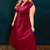 Too Sweet V-Neck Front Zipper Midi Dress, Wine