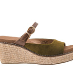 Moss green Corkys Treat Yourself peep-toe wedge with textured heel
