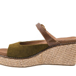 Corkys Treat Yourself moss green wedge sandal, side view