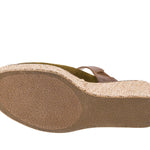 Corkys Treat Yourself moss green wedge showing platform and heel