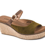 Corkys Treat Yourself moss green faux suede peep-toe wedge