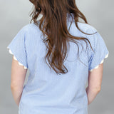 Tropical Patch Embroidery Gingham Top, Blue