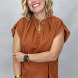 Two Hearts Pom Embellished Short Sleeve Blouse, Orange