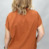 Two Hearts Pom Embellished Short Sleeve Blouse, Orange