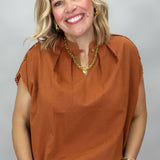Two Hearts Pom Embellished Short Sleeve Blouse, Orange