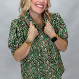 Two Of Us Floral Trellis Puff Sleeve Top, Green