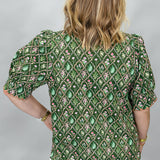 Two Of Us Floral Trellis Puff Sleeve Top, Green