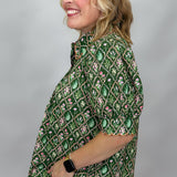 Two Of Us Floral Trellis Puff Sleeve Top, Green
