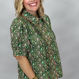 Two Of Us Floral Trellis Puff Sleeve Top, Green