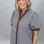Entro Undo Me brown striped V-neck top, side view