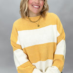 POL mustard and ivory colorblock mock neck knit sweater
