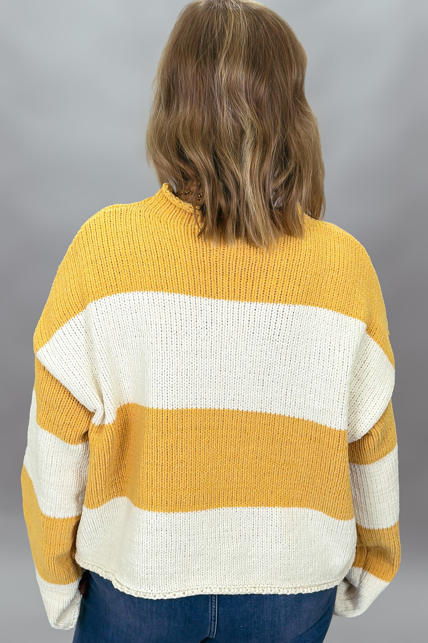 POL mustard and ivory mock neck sweater, alternate product view