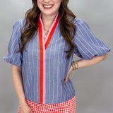 Paint The Town Blue V-neck Stripe Colorblock Top