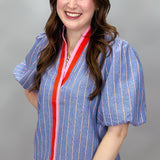 Paint The Town Blue V-neck Stripe Colorblock Top