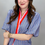 Paint The Town Blue V-neck Stripe Colorblock Top