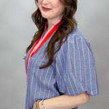 Paint The Town Blue V-neck Stripe Colorblock Top