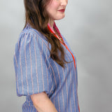 Paint The Town Blue V-neck Stripe Colorblock Top