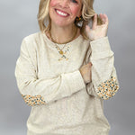 Staccato oatmeal crewneck sweatshirt with floral elbow patches