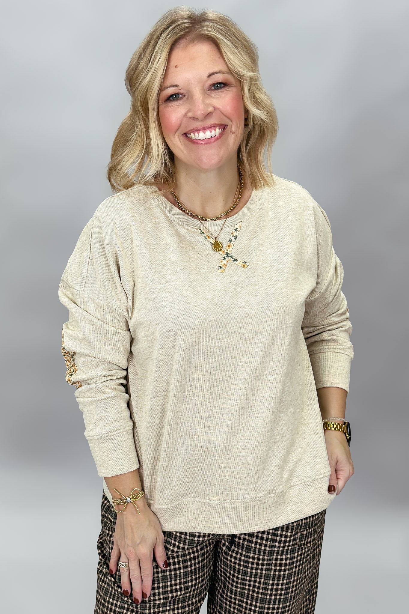 Violet City Floral Patch Crewneck Sweatshirt, Oatmeal