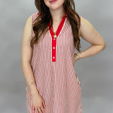 Weak-end Collard V-neck Stripe Dress, Red
