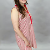 Weak-end Collard V-neck Stripe Dress, Red