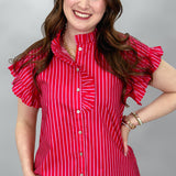Where Were You Ruffle Hem Stripe Top, Red