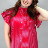 Where Were You Ruffle Hem Stripe Top, Red