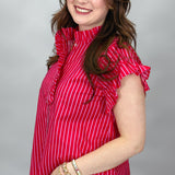 Where Were You Ruffle Hem Stripe Top, Red