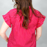 Where Were You Ruffle Hem Stripe Top, Red