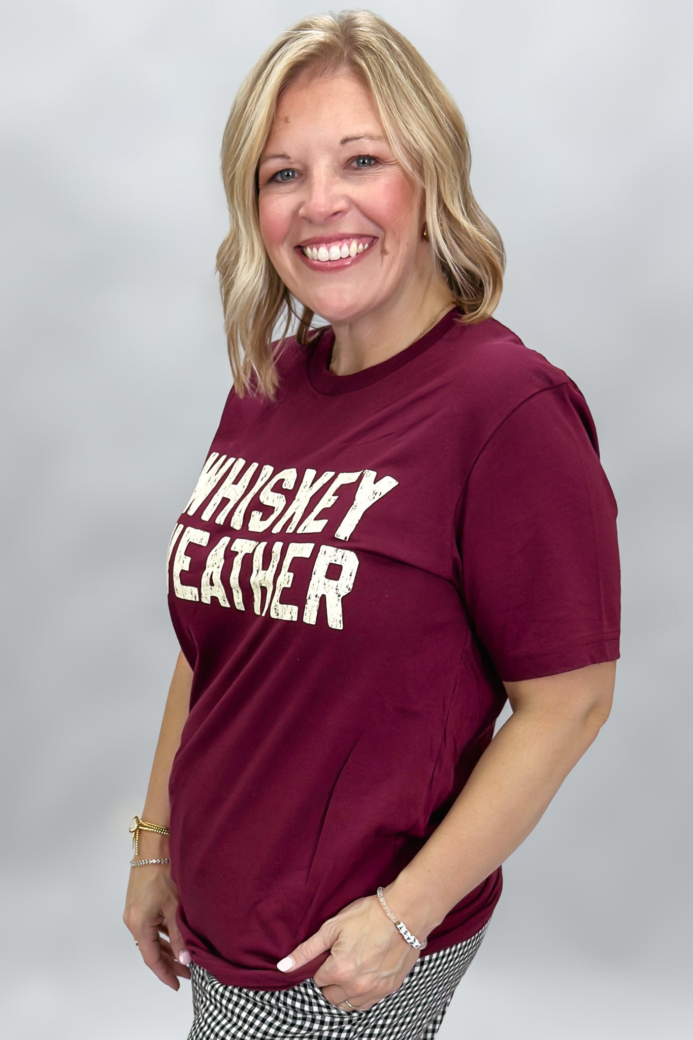 Southern Fried Design Barn fuchsia Whiskey Weather t-shirt, side view