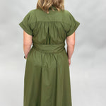 Entro Why Wouldn't We button down belted midi dress, green, styled view