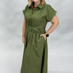 Entro Why Wouldn't We button down belted midi dress, green, side view
