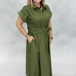 Entro Why Wouldn't We button down belted midi dress, green, close-up view