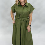 Entro Why Wouldn't We button down belted midi dress, green, back view