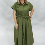 Entro Why Wouldn't We button down belted midi dress, green, belt detail