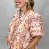 Wide Open Spaces Tiered Panel Puff Sleeve Top, Pink