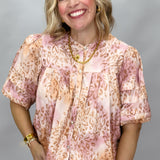 Wide Open Spaces Tiered Panel Puff Sleeve Top, Pink