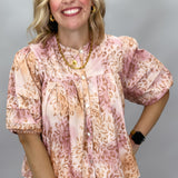 Wide Open Spaces Tiered Panel Puff Sleeve Top, Pink