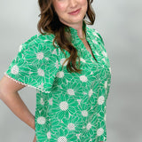 Wildflowers V-neck Short Sleeve Flower Embroidered Top, Green