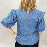 World On Fire Pearl Snap Short Sleeve Denim Top