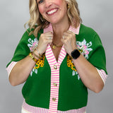 World, Hold On Cheetah Short Sleeve V-neck Cardigan, Green
