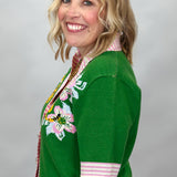 World, Hold On Cheetah Short Sleeve V-neck Cardigan, Green