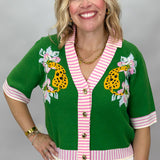 World, Hold On Cheetah Short Sleeve V-neck Cardigan, Green