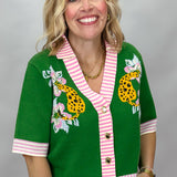 World, Hold On Cheetah Short Sleeve V-neck Cardigan, Green